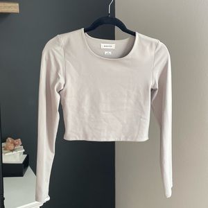 Aritzia Bralette-Style Long Sleeve Crop Top in Light Beige